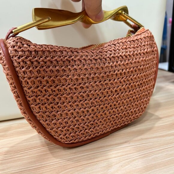 Neiman Marcus Orange Handmade Straw Crossbody Bag - Picture 1 of 4